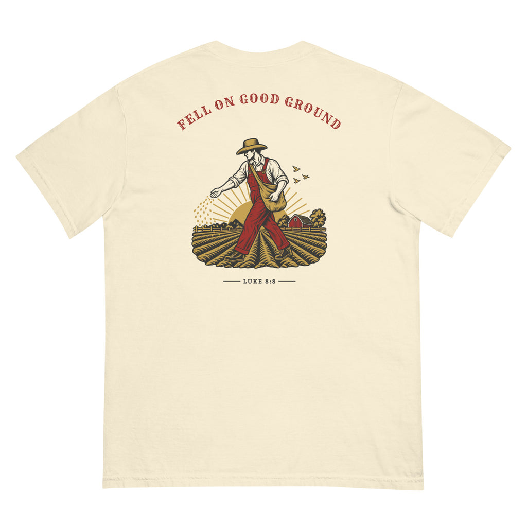 Fell on Good Ground Tee | Garment-Dyed Ivory - mockup-back-10