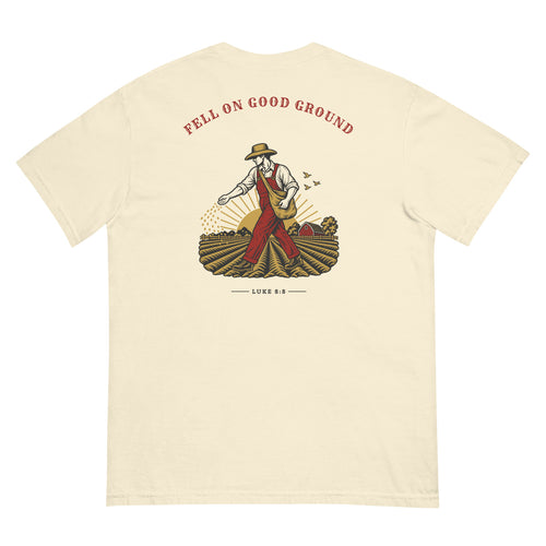 Fell on Good Ground Tee | Garment-Dyed Ivory - mockup-back-10